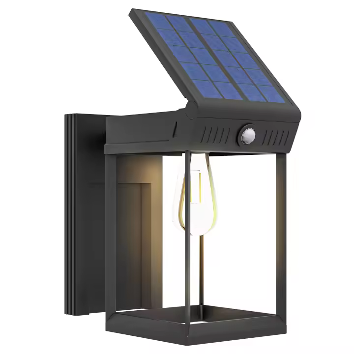 Outsunny Aplique Solar, Luz LED para Exteriores, Luz de Jardín con Luz Blanca Cálida, Brillo Ajustable, Sensor de Luz, para Jardín, Terraza, IP44 Resistente al Agua, Negro - 1