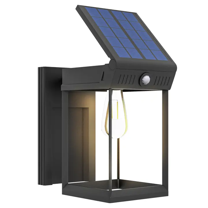 Outsunny Aplique Solar, Luz LED para Exteriores, Luz de Jardín con Luz Blanca Cálida, Brillo Ajustable, Sensor de Luz, para Jardín, Terraza, IP44 Resistente al Agua, Negro - 1