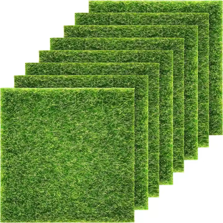 Paquete de 8 césped artificial realista para jardín, 15 cm x 15 cm, decoración de jardín en miniatura para casa de muñecas - 1