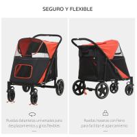 PawHut Cochecito para Perros Plegable Carrito para Mascotas con Ventanas de Malla Correas de Seguridad Bolsillos de Almacenamiento Carga 40 kg 112x65x100 cm Rojo - details 4