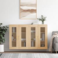 vidaXL Armarios de pared 2 uds madera de ingeniería en color Negro/Roble Sonoma | almacenamiento funcional diseño moderno para baño dormitorio sala - details 1