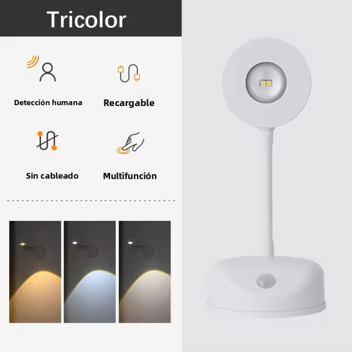 Proyector De Luz LED Sin Cable Con Sensor De Movimiento Luz De Pintura Recargable Rotación Sin Fin De 360° Adhesivo Para Decoración De Pared - 1