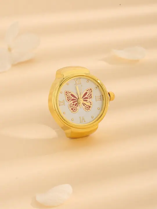 Anillo De Moda 5pcs Con Diseño De Mariposa Reloj De Cuarzo Para Mujeres Y Hombres Material Metálico Unisex - 1