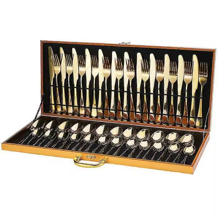 Besteck Set 12 Personen, Besteck 48-teilig Aus Hochwertigem Edelstahl Spiegelpoliertes Design Golden - 1