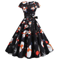 Vestido Midi Vintage Elegante Para Fiesta De Navidad Mujer Con Cintura Alta Manga Corta Vestido De Promoción Jurk Robe - details 39