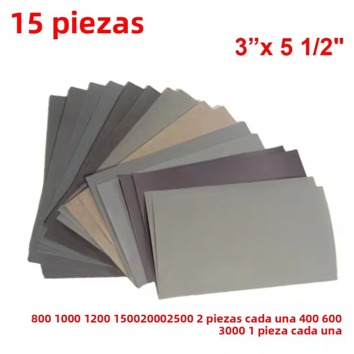 Juego De 15 Piezas De Papel De Arena Abrazable 400-3000 Grados Para Madera Metal Coche Reparación De Muebles Polvo Abrazable - 1