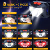 Linterna Frontal LED COB Con Sensor De Movimiento 8 Modos Impermeable Potente XPE+COB Para Camping Ciclismo Pesca Y Atardecer - details 7