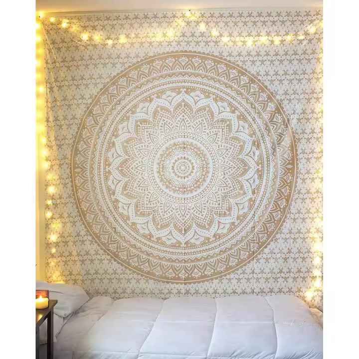 Tapiz colgante de mandala indio, tela bohemia dorada, para colgar en la pared del dormitorio - 1