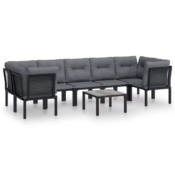 vidaXL Juego de muebles de jardín 8 pzas ratán sintético negro y gris - 1