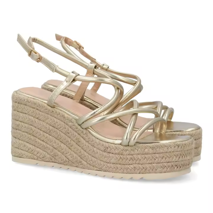PuntoSalao Sandalias doradas de cuña y plataforma en yute para mujer YJ797 - 1