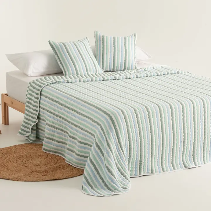 GAMUSI - Colcha jacquard ligera algodón entretiempo primavera verano diseño rayas SELMA - 1