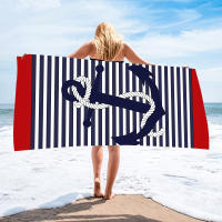 Toalla de baño estampada de microfibra, absorbente, de secado rápido, para playa, con estampado de rayas de ancla. - details 0