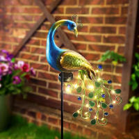 Decoración De Jardín Peacock De Metal Con Luces LED Solares Escultura Decorativa Para Paisaje Exterior Instalación Por Montaje - details 0