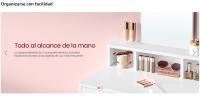 VASAGLE Tocador, Mesa de Maquillaje con Espejo Grande, Gabinete con 2 Cajones y 3 Compartimentos, Estilo Moderno, Rosa Jalea/Blanco - details 3