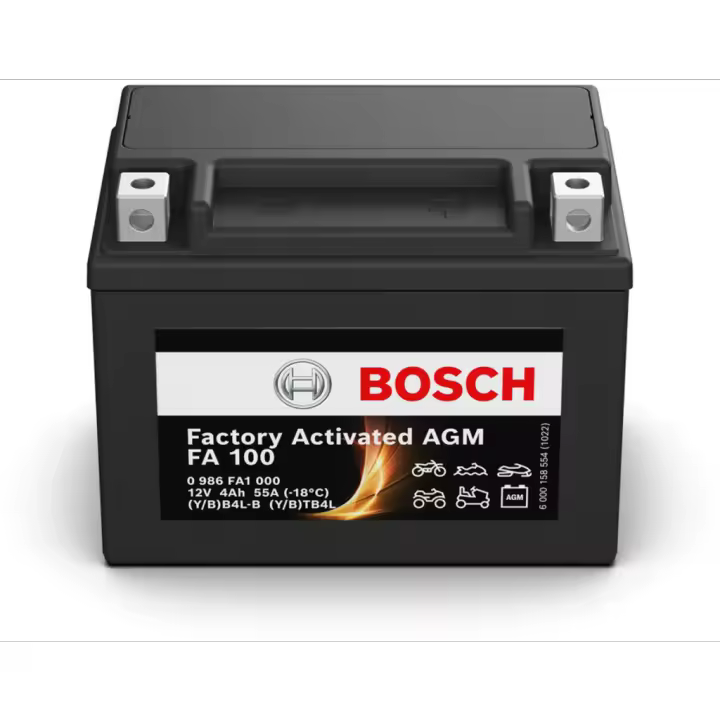 Batería de moto Bosch FA100 - AGM. Tecnología AGM. 12V - 4Ah/55A (EN) - 1