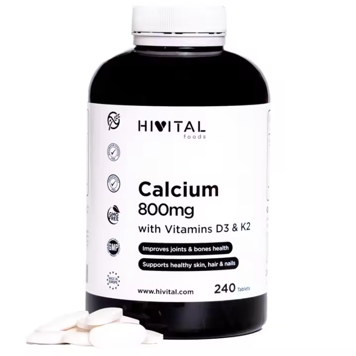 Calcio 800 mg con Vitamina D3 y K2. 240 comprimidos para 4 meses. Hivital - 1