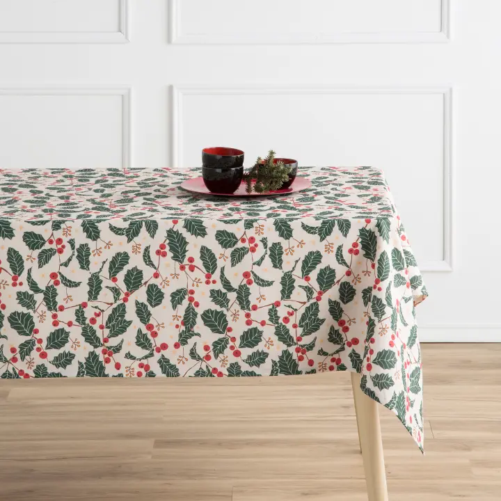 MINT DECO - Mantel Antimanchas 100% Algodón Muerdago Verde - 1