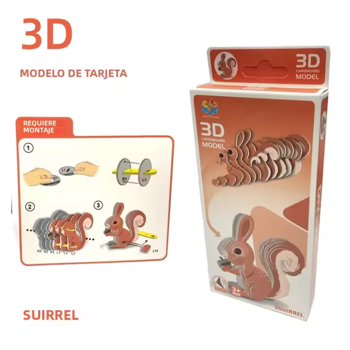Puzzle 3D Para Niños Animal Educativo Temprano Modelo De Papel Panda Ardilla Zorro Elefante Juguete Inteligente De Papel - 1