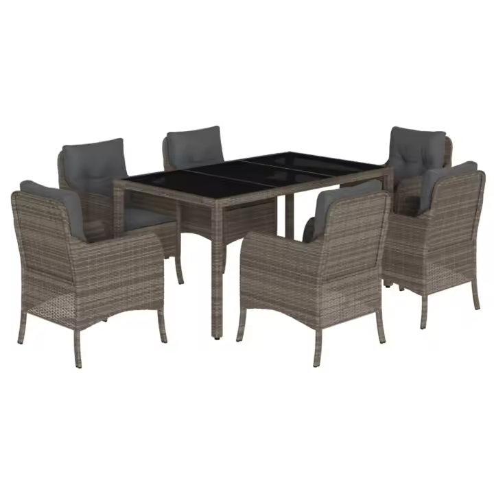vidaXL Set comedor jardín 7 pzas y cojines ratán sintético gris - 1