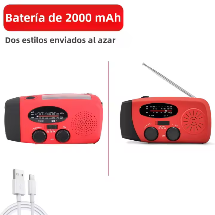 Luz DE EMERGENCIA LED USB 4000 mAh con solar recargable Radios portátil para acampar y exterior función uso interno incluye - 1