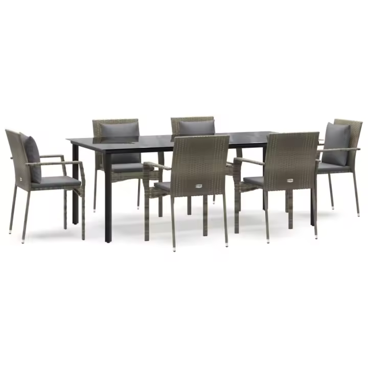 vidaXL Set comedor jardín 7 pzas y cojines ratán sintético negro gris - 1