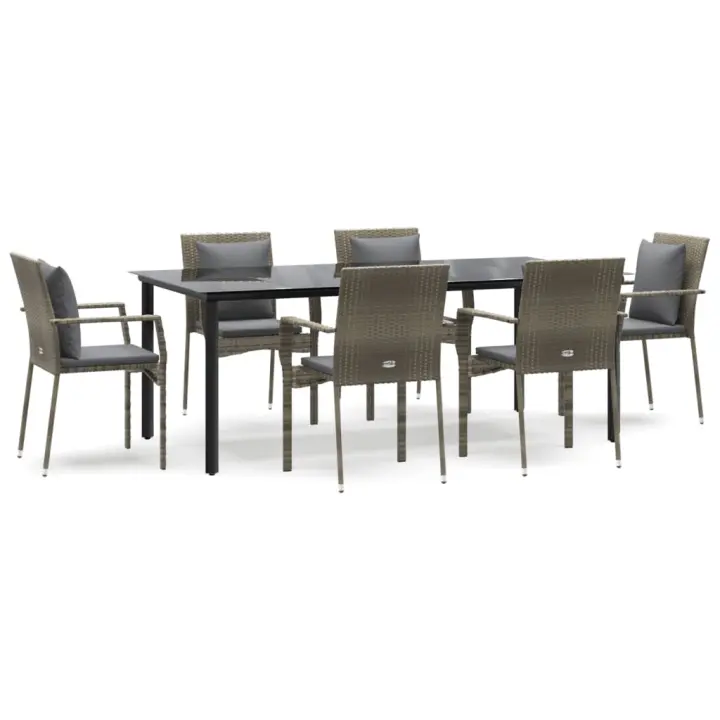 vidaXL Set comedor jardín 7 pzas y cojines ratán sintético negro gris - 1