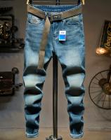 Jeans Azul Vintage Para Hombre Ajustados Pantalones De Motociclista De Moda Otoño Streetwear Para Piernas Pequeñas Estilo Coreano Denim Casual Cierre Con Cremallera mid Weight - details 6