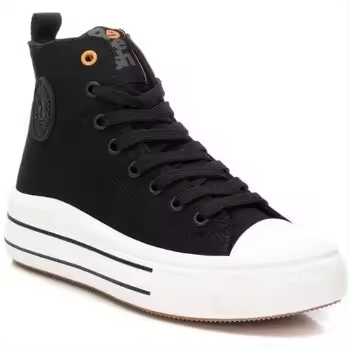 REFRESH 171931 Botín deportivo de mujer fabricado en lona de color negro, puntera de goma, cierre mediante cordones y cremallera lateral, plantillas extraíbles, doble suela de goma antideslizante. - 1