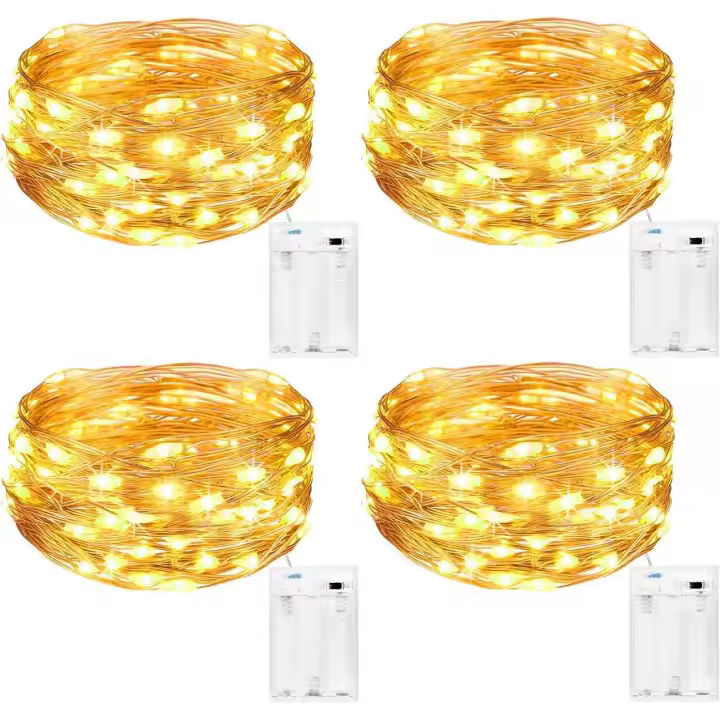 Guirnalda de luces LED Kolpop con pilas para interior [paquete de 4], 5 m, 50 luces LED de cobre con funcionamiento a pilas (blanco cálido) [Clase energética A+++] - 1