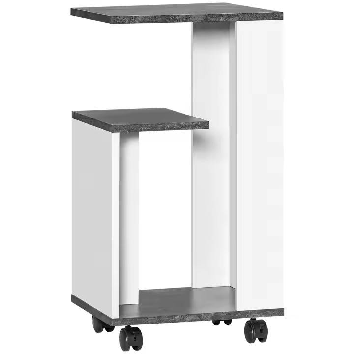 HOMCOM Mesita de Noche Mesa Auxiliar con Ruedas Mesa de Centro Mesa de Centro de diseño Moderno Mesa de sofá con 3 estantes para Dormitorio Salón Gris Blanco 35 x 29,5 x 65,5 cm - 1