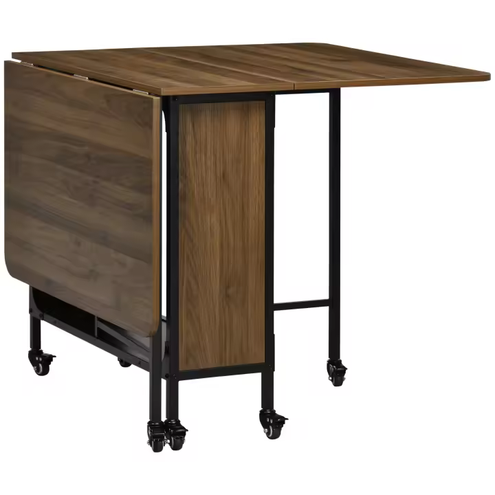 HOMCOM Mesa Plegable de Comedor Mesa de Cocina Plegable con Ruedas Alas Abatibles y Estante Mesa Plegable para Salón 130x80x74 cm Marrón - 1