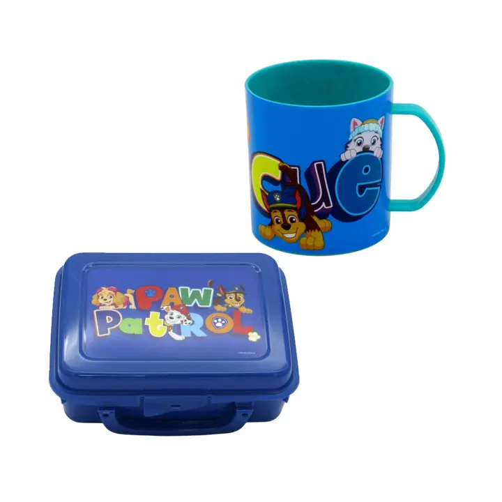PAW PATROL SACO 30*40CM CON BOTELLA PLASTICO AUTOMATICO CUEDA Y SANDWICHERA COLOR AZUL,PARA NINOS,PERITO - 1