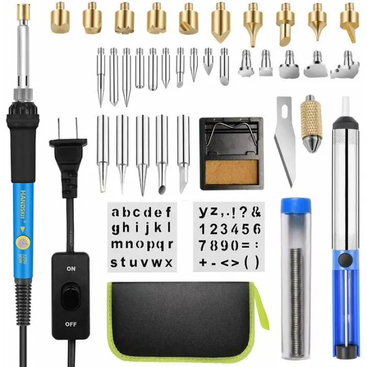 Kit de herramientas de grabado, 54 piezas Kit de pirograbado de madera Temperatura ajustable de 60 W para soldadura de pirograbado y manualidades en superficie de corcho de cuero de madera - 1