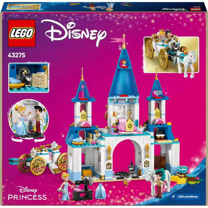 LEGO | Disney Princess Castillo y Carroza de Cenicienta de Juguete para Niñas de 6 Años o más, Mini Muñecos de Princesa Cenicienta y Príncipe Azul y Figuras de Caballo, Gus y Gato Lucifer (43275) - 1