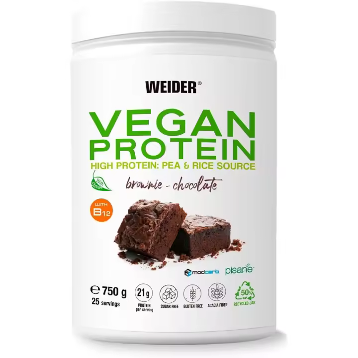 VEGAN PROTEIN (750G) CHOCOLATE BROWNIE - Weider | Sin azúcares añadidos | Sin gluten | Sin lactosa |Proteína vegetal | Alta calidad | Nutritiva - 1