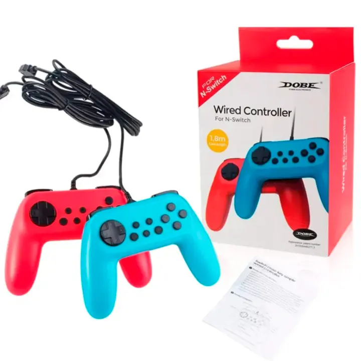 Pack 2 mandos para Nintendo Switch y Nintendo Switch Lite, gamepad fabricado con materiales de calidad, cable USB 1,8 metros, función de vibración, dos controladores colores rojo y azul - 1