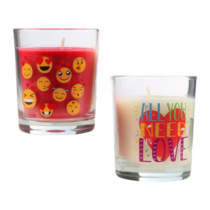 DEKORA SOUL Pack de 2 Velas Aromáticas, Vela en Vaso de Cristal de Cera Vegetal - Love Set, Regalos San Valentin, Regalos Originales para Mujer, Vasos Reutilizables, 8.5x7cm, 2x30h, 2x130g - 1