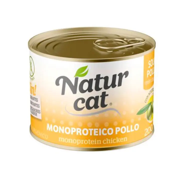 Naturcat Monoproteico con Pollo Latas para Gatos - 6 Unidades x 200gr - Alimento Húmedo para Gatos - 1
