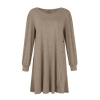 Vestido Casual Para Mujer De Color Sólido Con Botones Manga Larga Cuello Redondo A-Line Largo Hasta La Rodilla Fashion - details 9