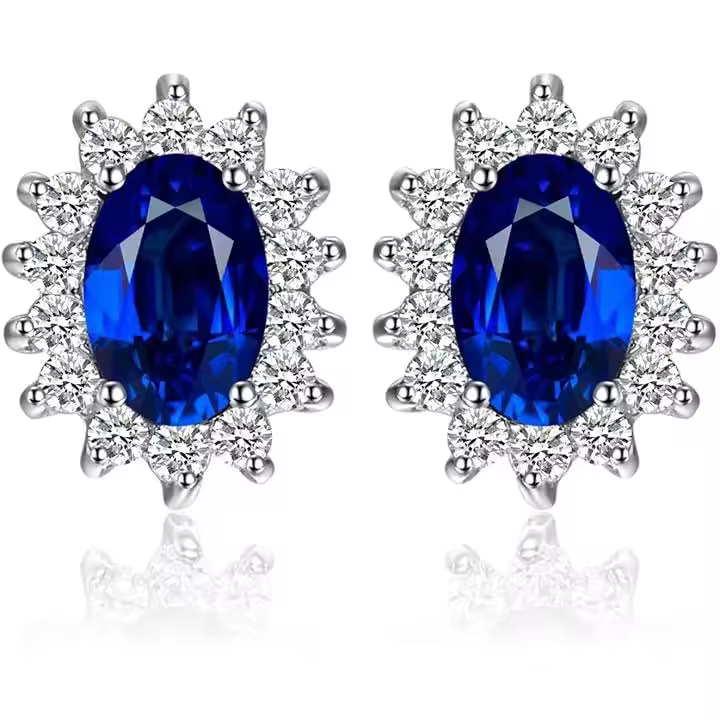 Pendientes de Gemas con Halo DE LA Corte de La Princesa Diana, William y Kate Middleton, de Plata, Gold y Rose Gold. - 1