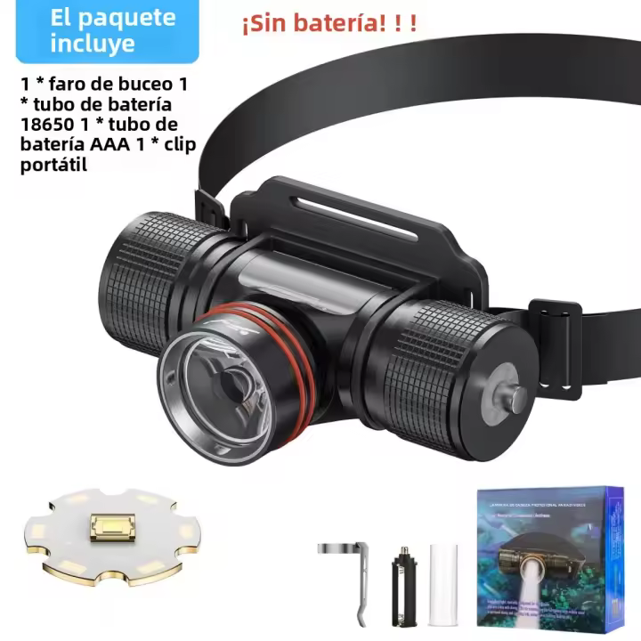 Linterna Frontal Para Natación IPX8 Con Láser Y LED Luz Blanca Submarina Para Exteriores Camping Senderismo Batería 18650 - 1