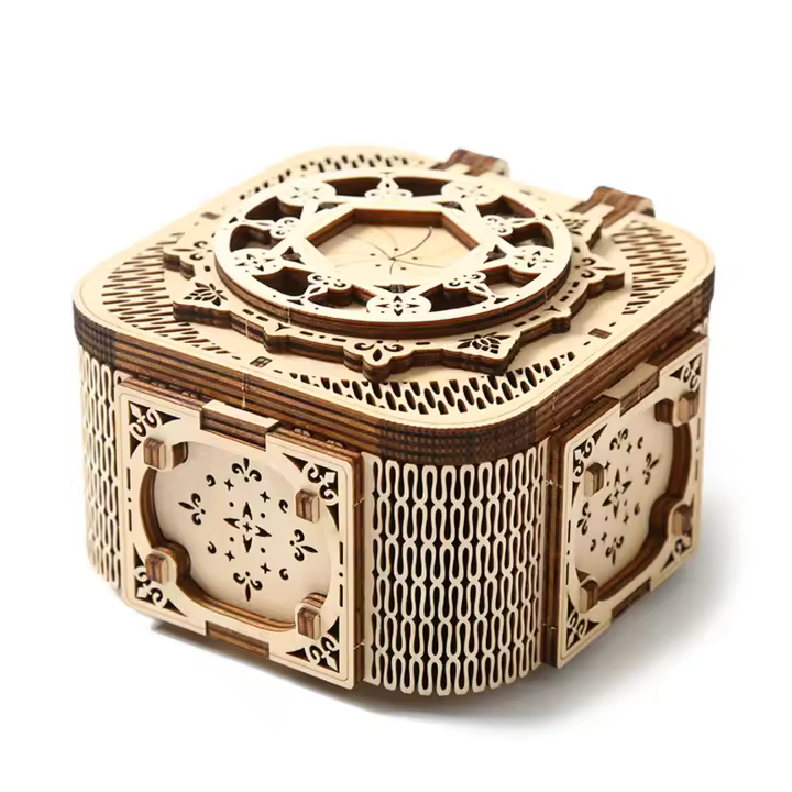 DAM. Maqueta de Madera 3D, diseño de Caja de música con movimiento mecánico. 68 piezas. 13x13x17cm. - 1