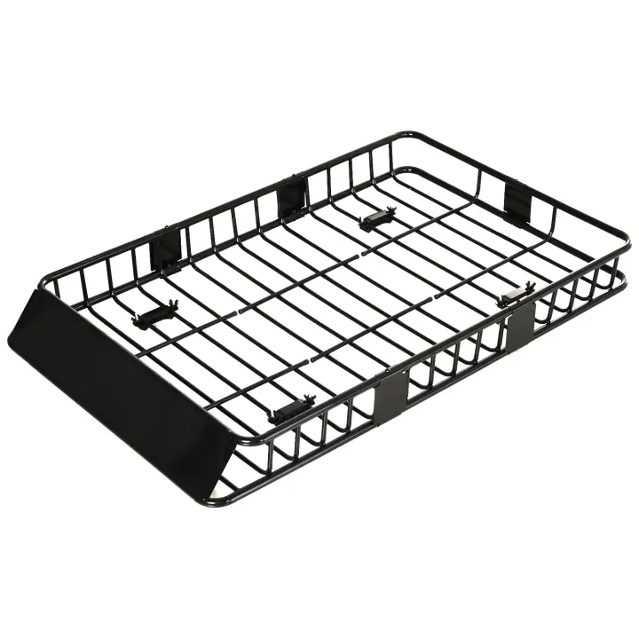 HOMCOM Cesta de Techo para Coche, Baca de Techo de Longitud Ajustable, Portaequipajes Universal, Cesta de Equipaje, Estante para Maletas, Metal, Negro, 162 x 99 x 16 cm - 1