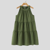 Vestido Sin Mangas De Cuello Halter ZANZEA Para Mujer Estilo Coreano Con Volantes Y Patchwork Vestido De Playa Suelto De Verano Vestido Midi Natural - details 4