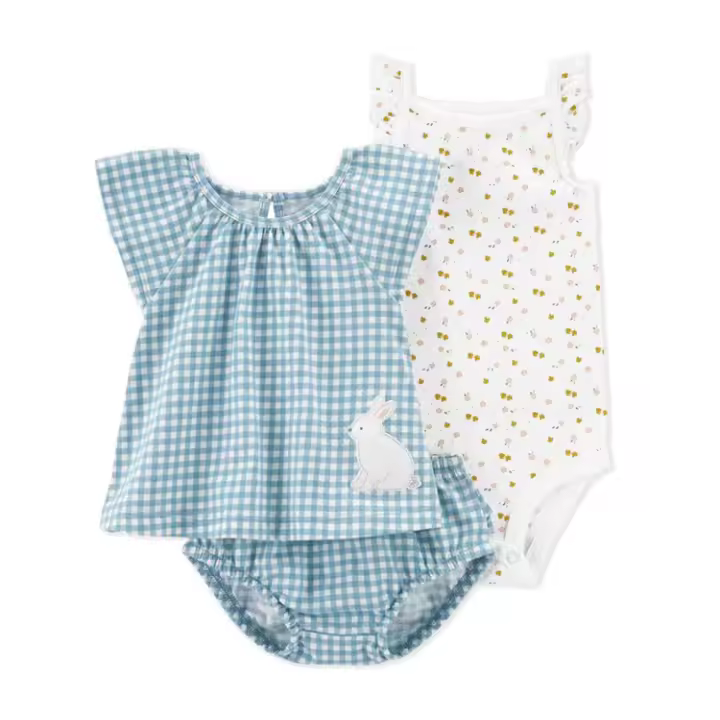 MOV-Nueva ropa de verano para niñas, pantalones cortos de manga corta, camisetas, trajes de tres piezas. - 1