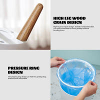 Bandeja De Basura Con Tapa Y Pieza De Madera Gran Capacidad Ecológica Para Cocina Baño Estilo Redondo Plástico Resistente - details 6