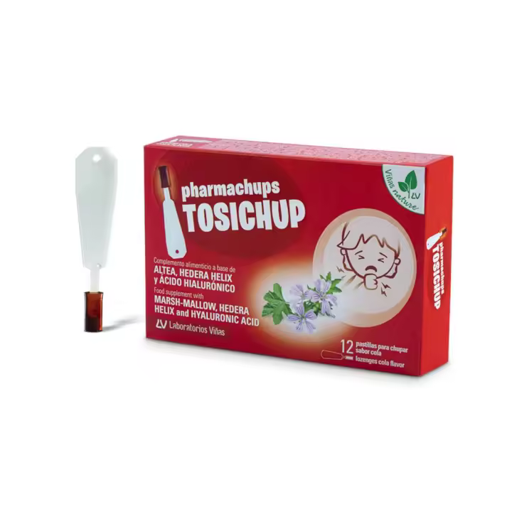 Laboratorios Vinas Pharmachups Tosichup 12 Pastillas para Chupar Sabor Cola | Altea, Hedera Helix y Ácido Hialurónico - 1