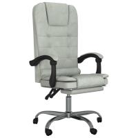 vidaXL Silla de oficina reclinable con masaje terciopelo gris claro - details 1