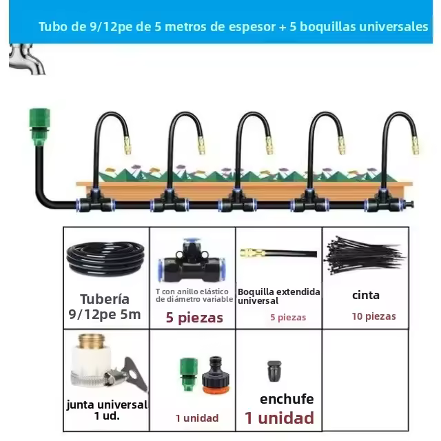 Juego De Riega Automático Universal 5-20M Con Boquilla De Cobre Rotativa Para Jardín Y Balcones Kit De Riego Con Atomización - 1