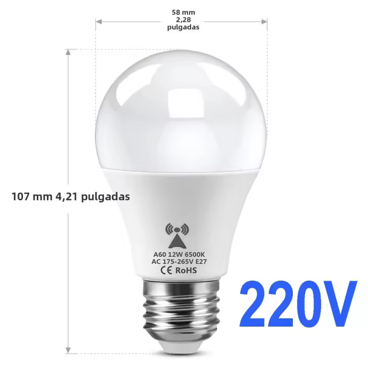 Bombilla LED De Detección Radar Para Microondas 220V E27 12W Con Sensor De Movimiento Y Luz Para El Hogar Y Las Escaleras - 1